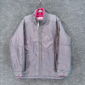 T-Mobile Puffer Jacket Mens Medium Gray Pink Insulated Full Zip Tech Warm